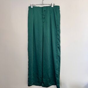 Emerald green satin Wide Leg Women's Pants Large / 10